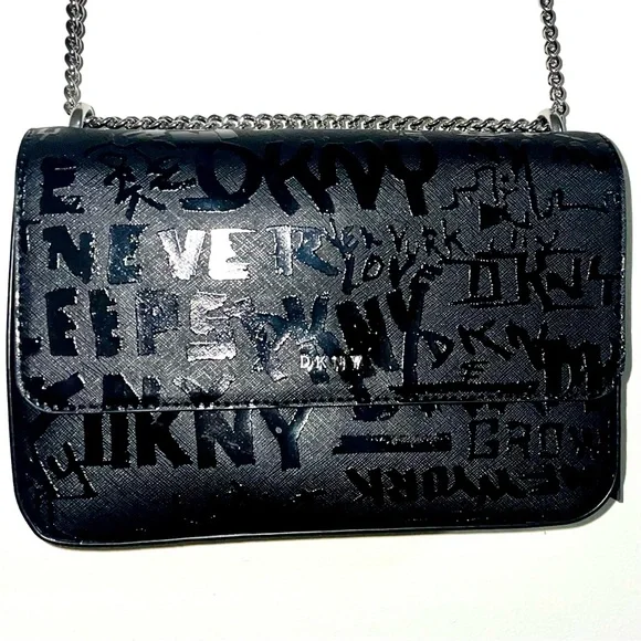 DKNY Sina MD Flap Shoulder Bag Crossbody Handbag with Embossed Logo Graffiti - Picture 1 of 7